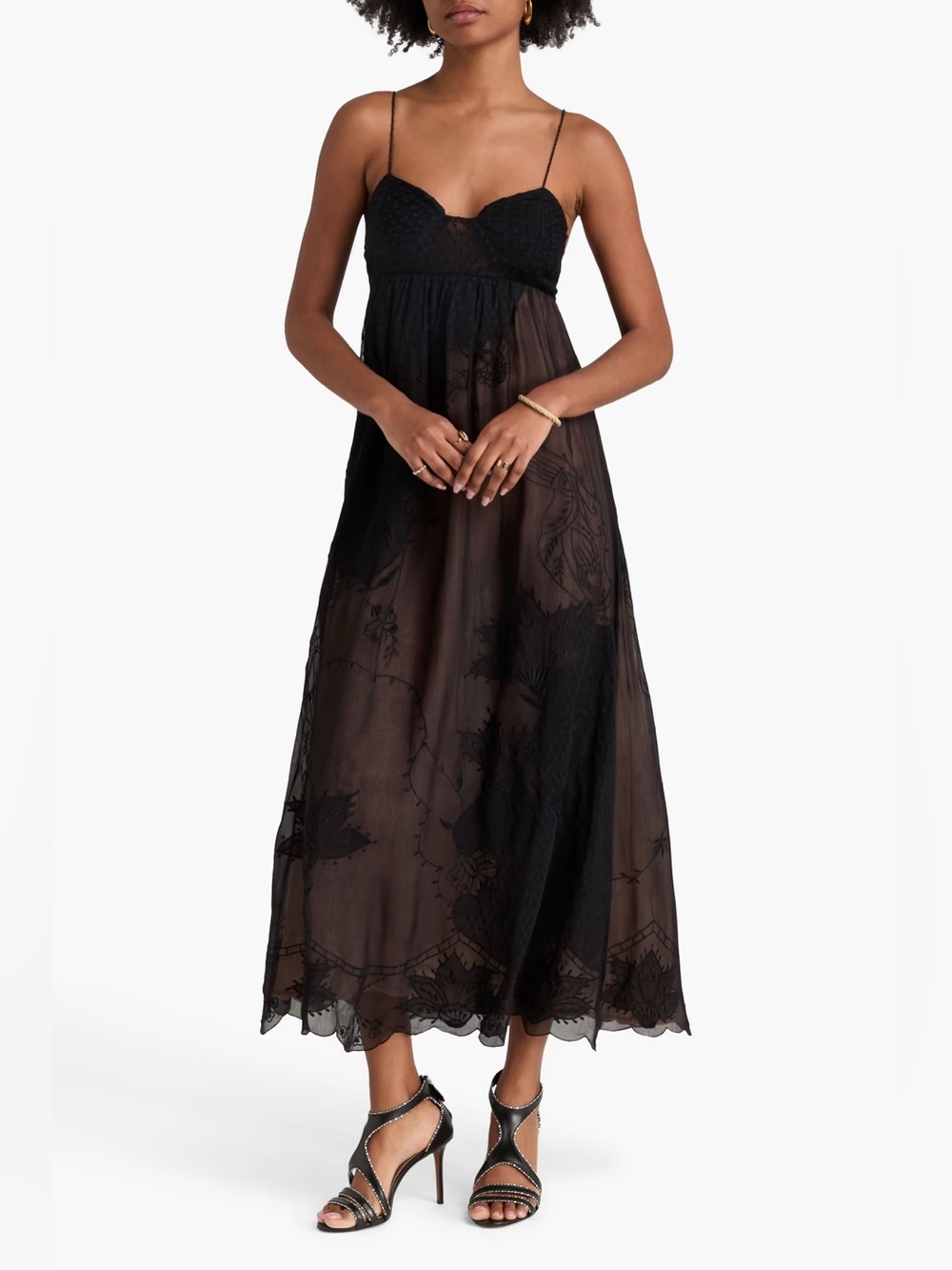 NWT Farm Rio Embroidered Organza Black Lace Midi Maxi Dress Medium